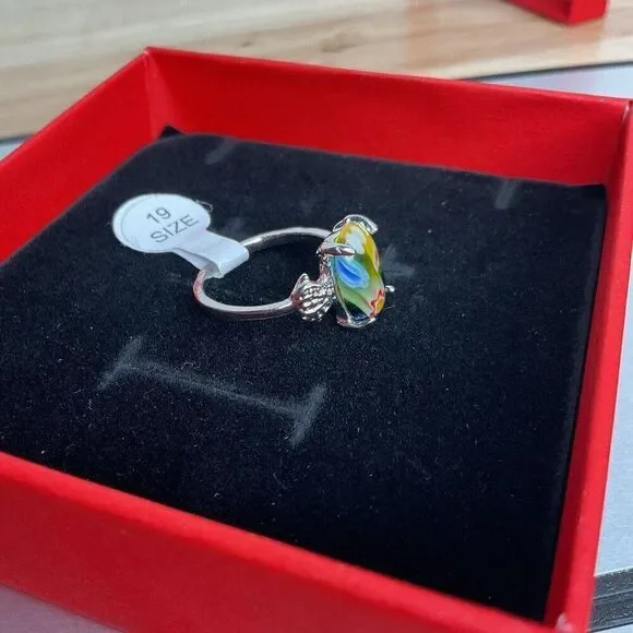 NWT Women’s Flowers Red Tumbled Stone Silver Steel Cute Ring Size 19/US10 - Picture 13 of 15